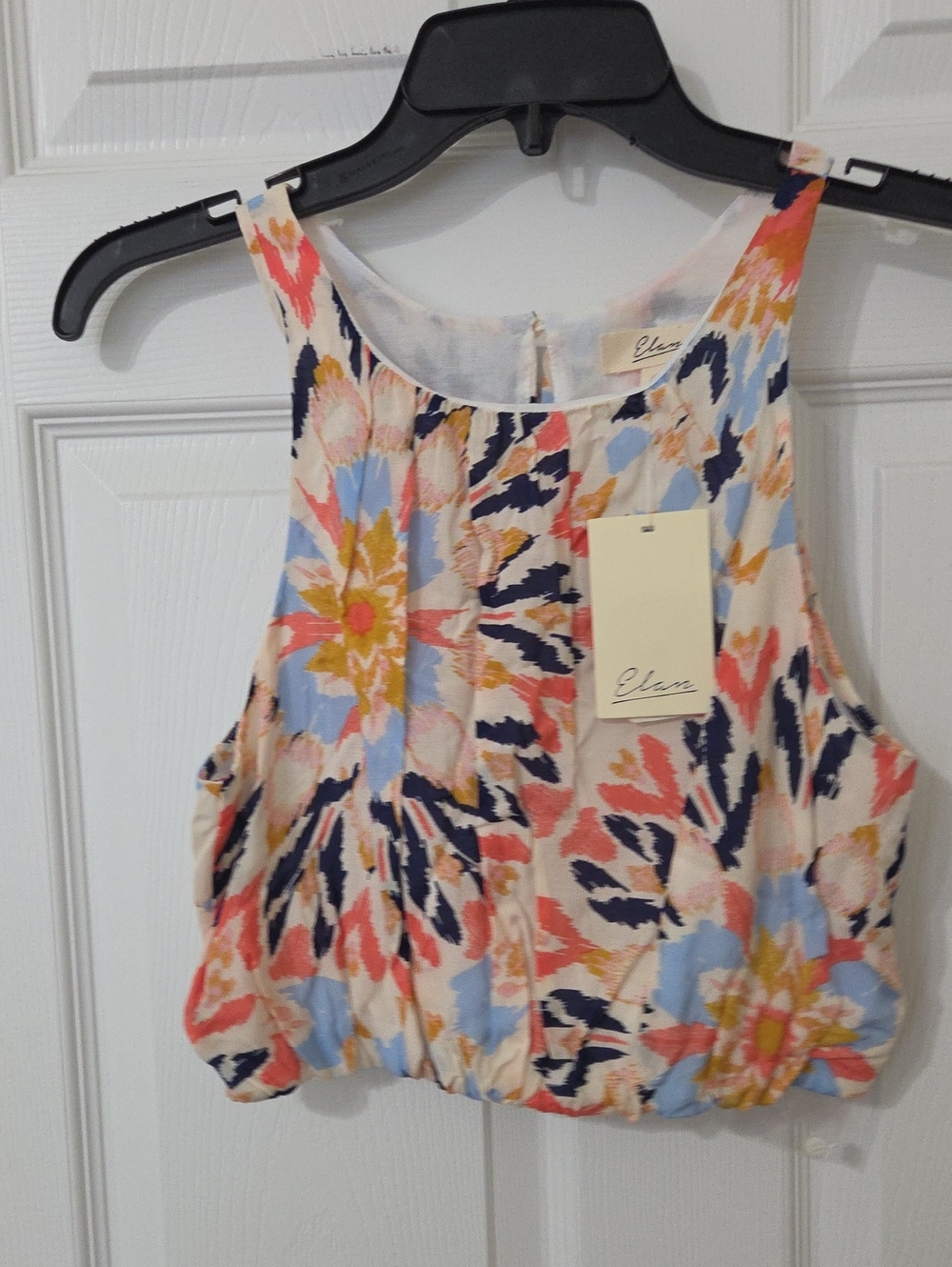 Elan NWT Cream Floral Halter Camisole with Navy, Gold, Coral & Light Blue